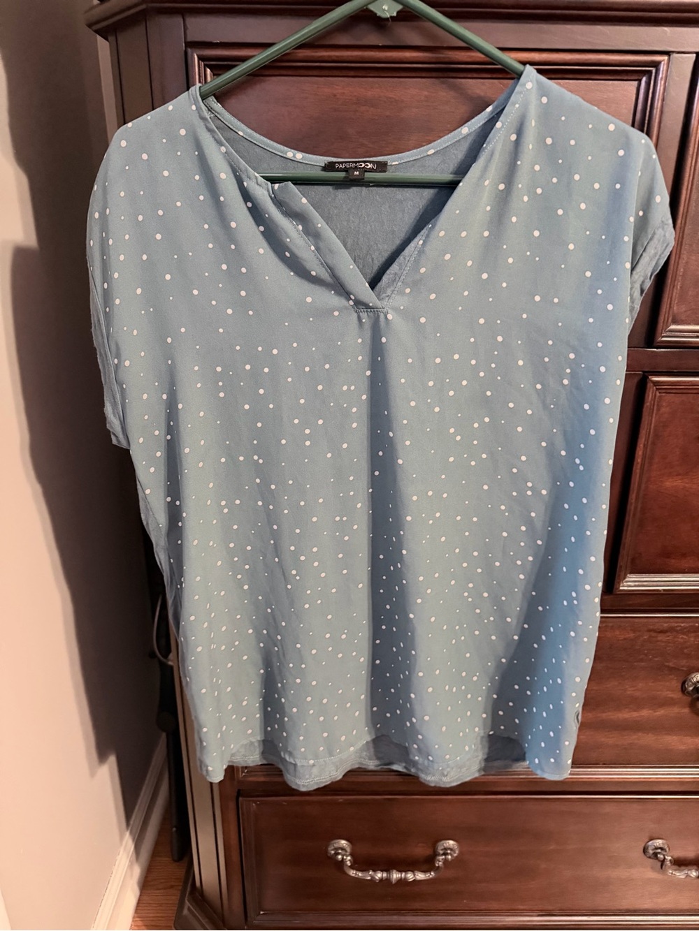 Papermoon Light Blue Polka Dot Split-Neck Blouse